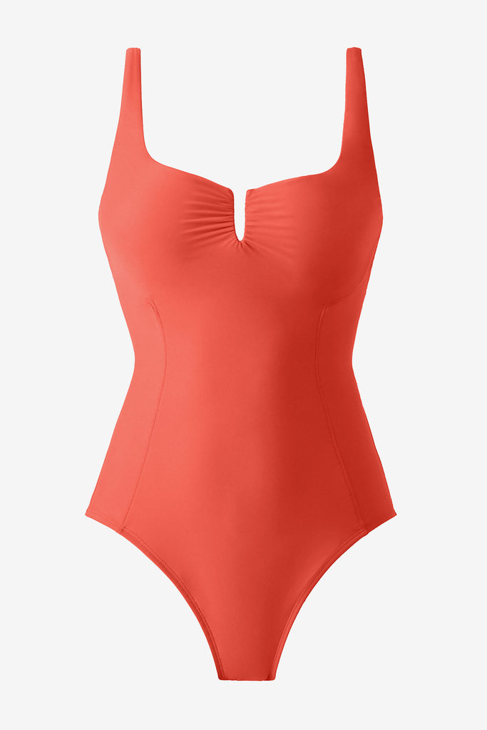 Solid orange one-piece swimsuit