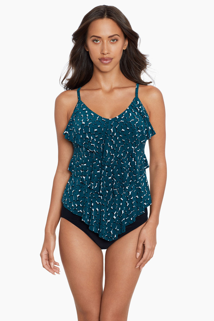 Woman in a magic suit tankini top.